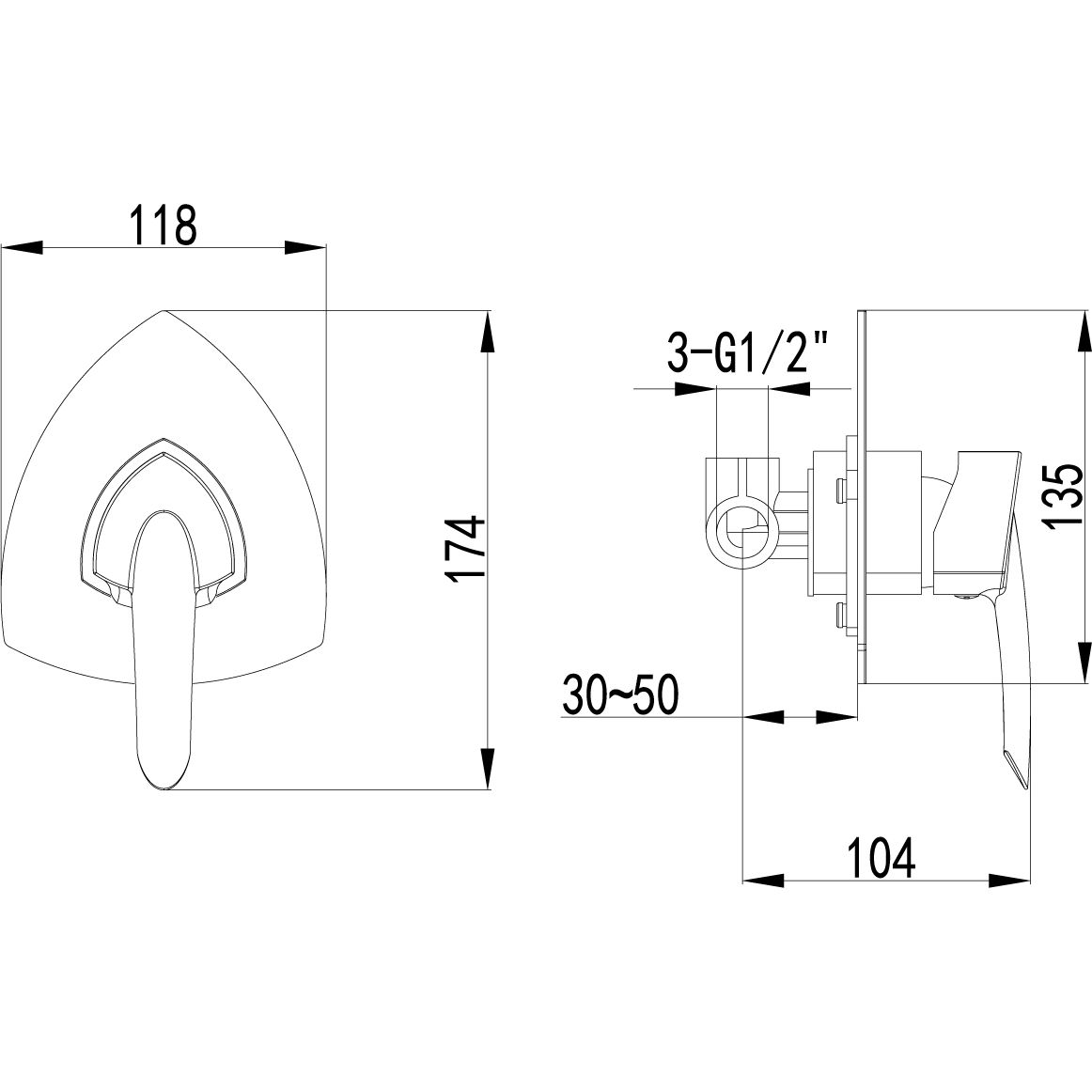 Смеситель для душа встраиваемый без аксессуаров Lemark Mars, LM3523C