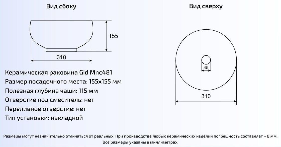 Умывальник Gid MNC481 32x32, 54433