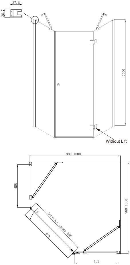 Пятиугольное душевое ограждение с распашной дверью Ambassador Diamond 12011112R