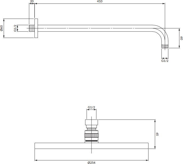 Верхний душ Ø25 см с кронштейном Omnires, WGSET1GL
