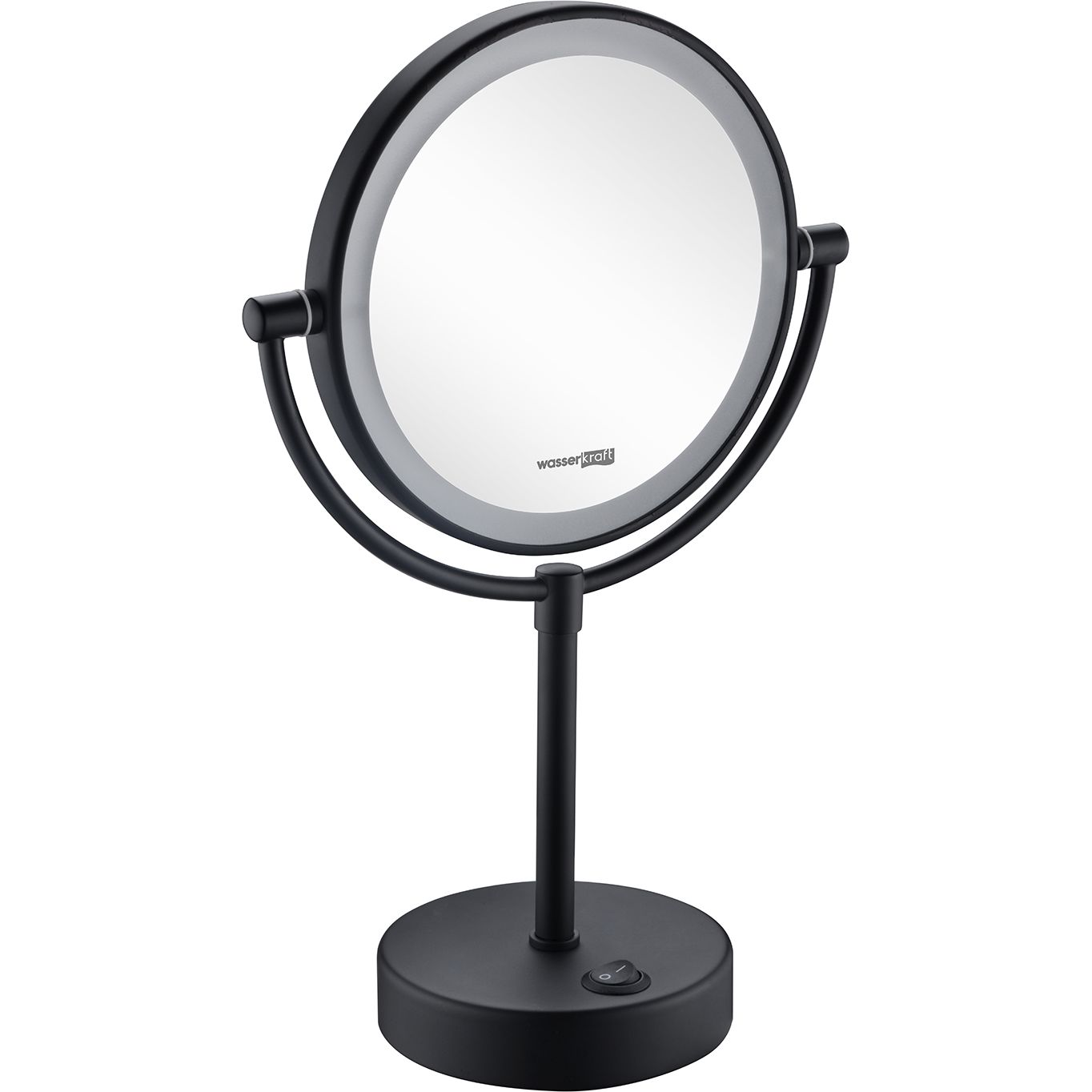 Зеркало с LED-подсветкой двухстороннее, стандартное и с 3-х кратным увеличением WasserKRAFT, K-1005BLACK
