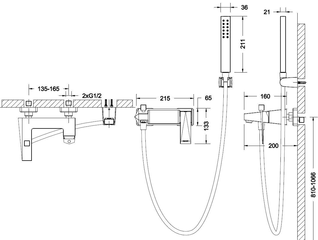Смеситель для ванны с гарнитуром Bravat Iceberg F676110C-B