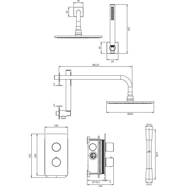 Душевая система скрытого монтажа Omnires Contour, SYSCT11CR