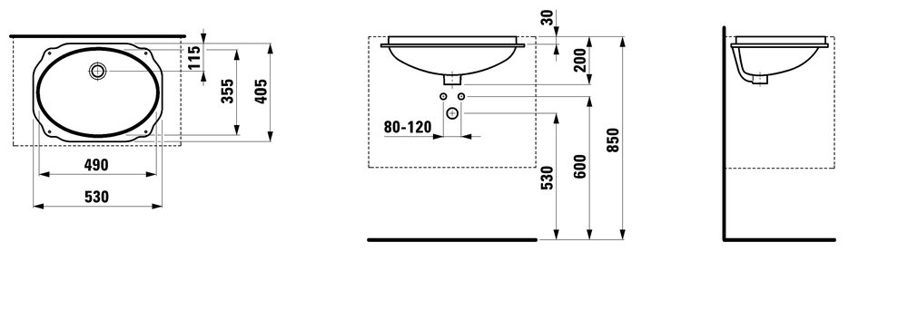 Раковина встраиваемая снизу Laufen Birova 49x35.5, 8.1119.1.000.000.1