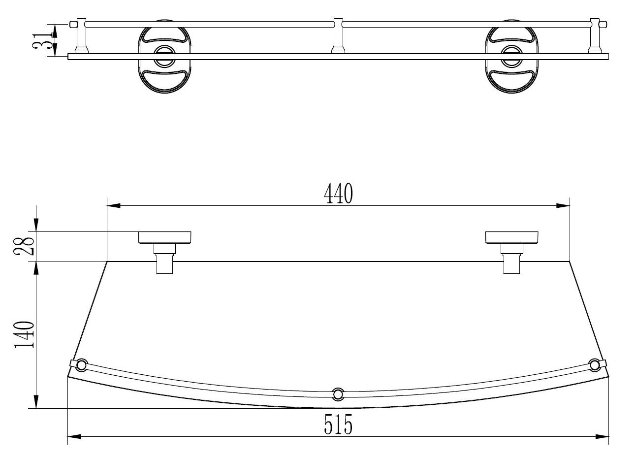 Полка одинарная 52x16 стекло Ledeme L1920-1