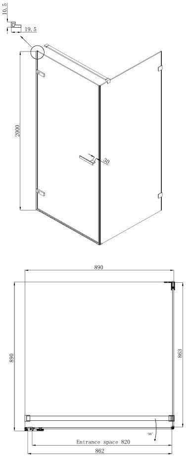 Квадратное душевое ограждение Ambassadro Amber 10011101L