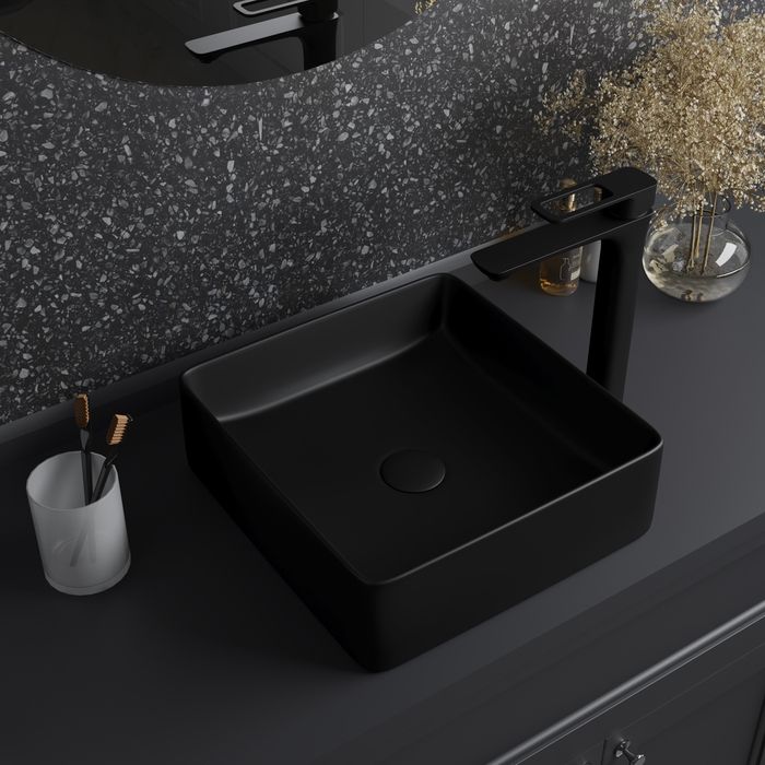 Умывальник накладной, черный матовый, Iddis Slide 36x36, SLIBM01i27