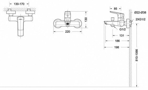 Смеситель для ванны Bravat Real F6121179CP-01