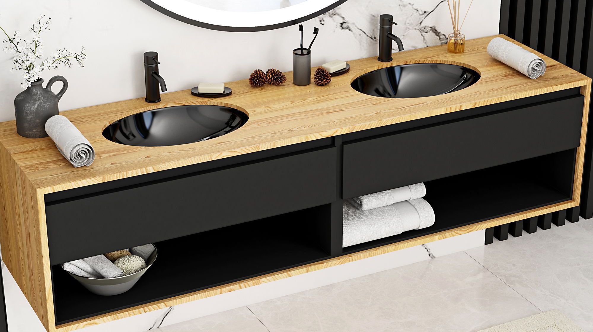 Умывальник Rea Nel Black 47x29, REA-U1023