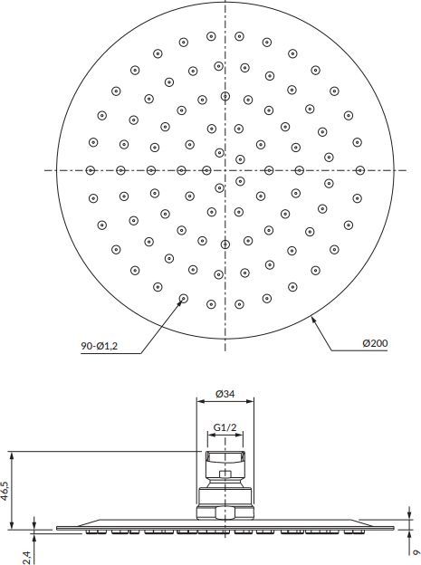 Верхний душ Ø20 см Omnires, WGU120CR