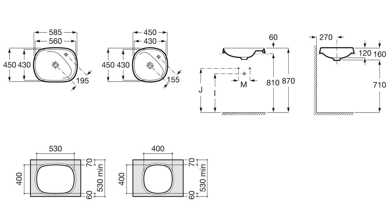 Умывальник встраиваемый Roca Beyond 59x45, A3270B6000