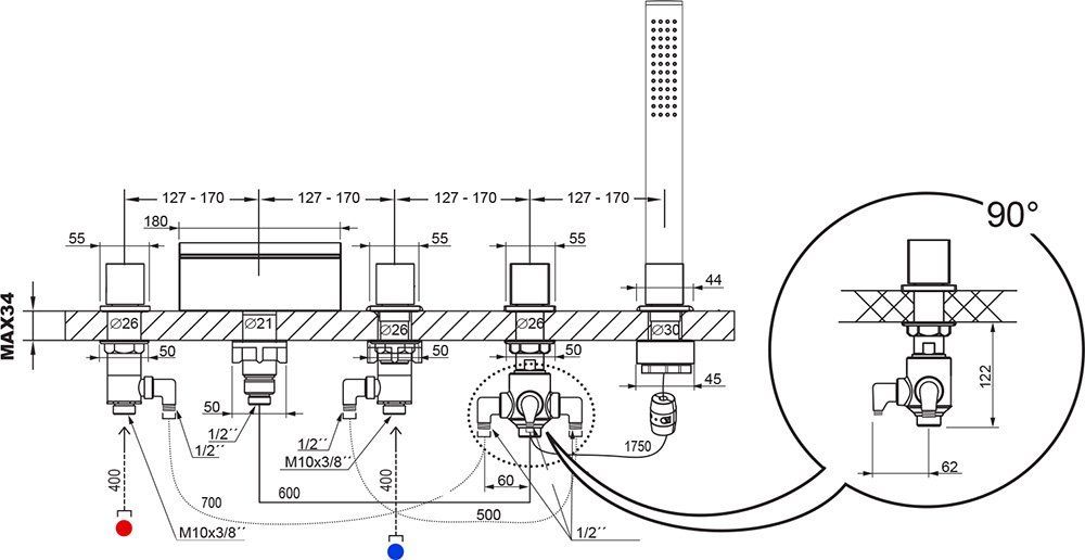Смеситель врезной Ravak WF 025.00, X070060