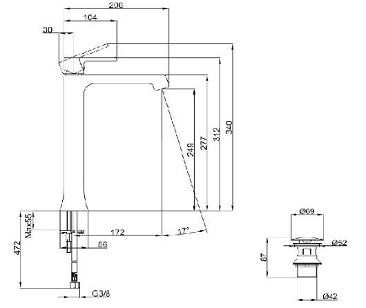 Высокий смеситель для ванной однорычажный Villeroy & Boch Classic, TVW10110511061