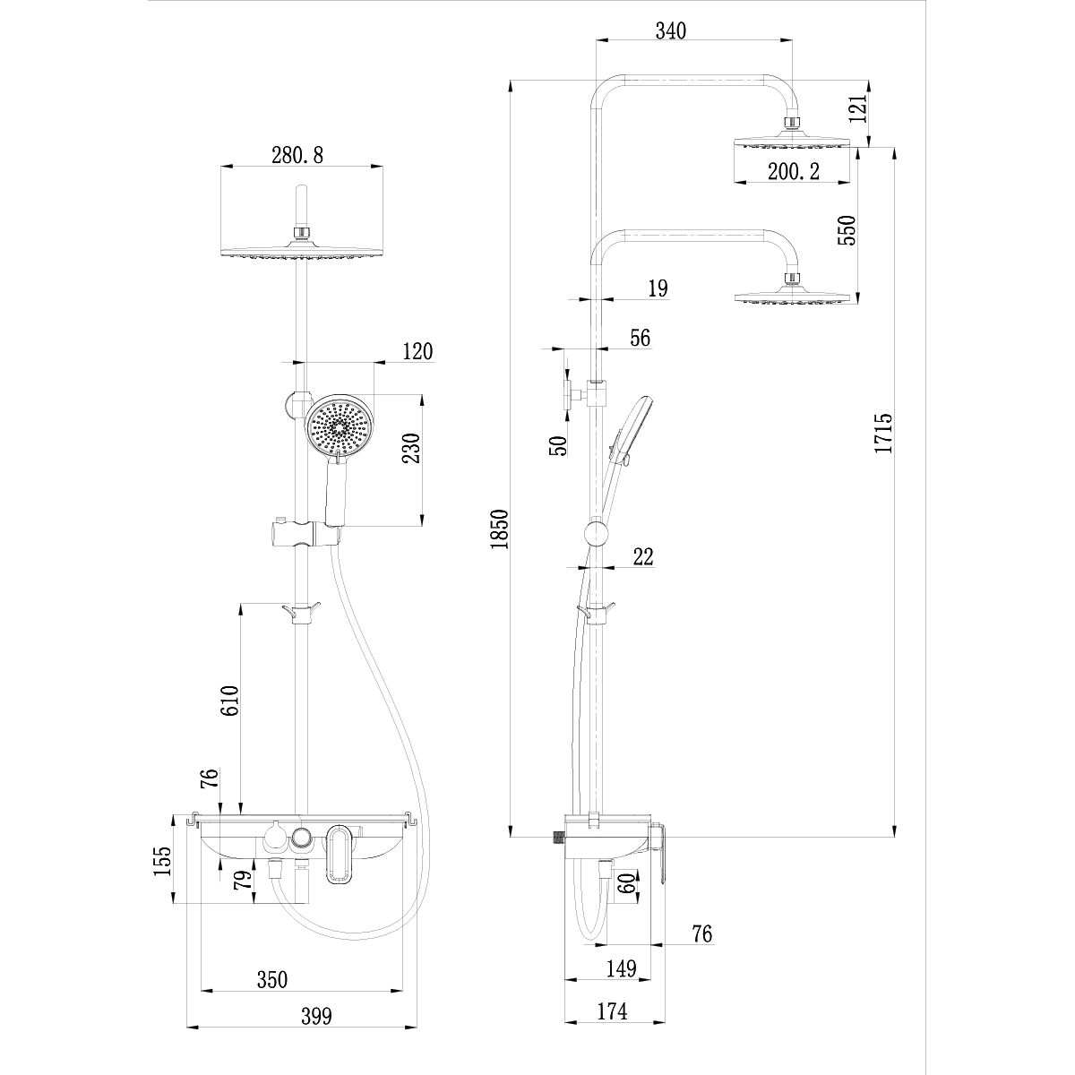 Смеситель для ванны с верхней душевой лейкой 4 функции поворотный излив Lemark Tropik, LM7012C