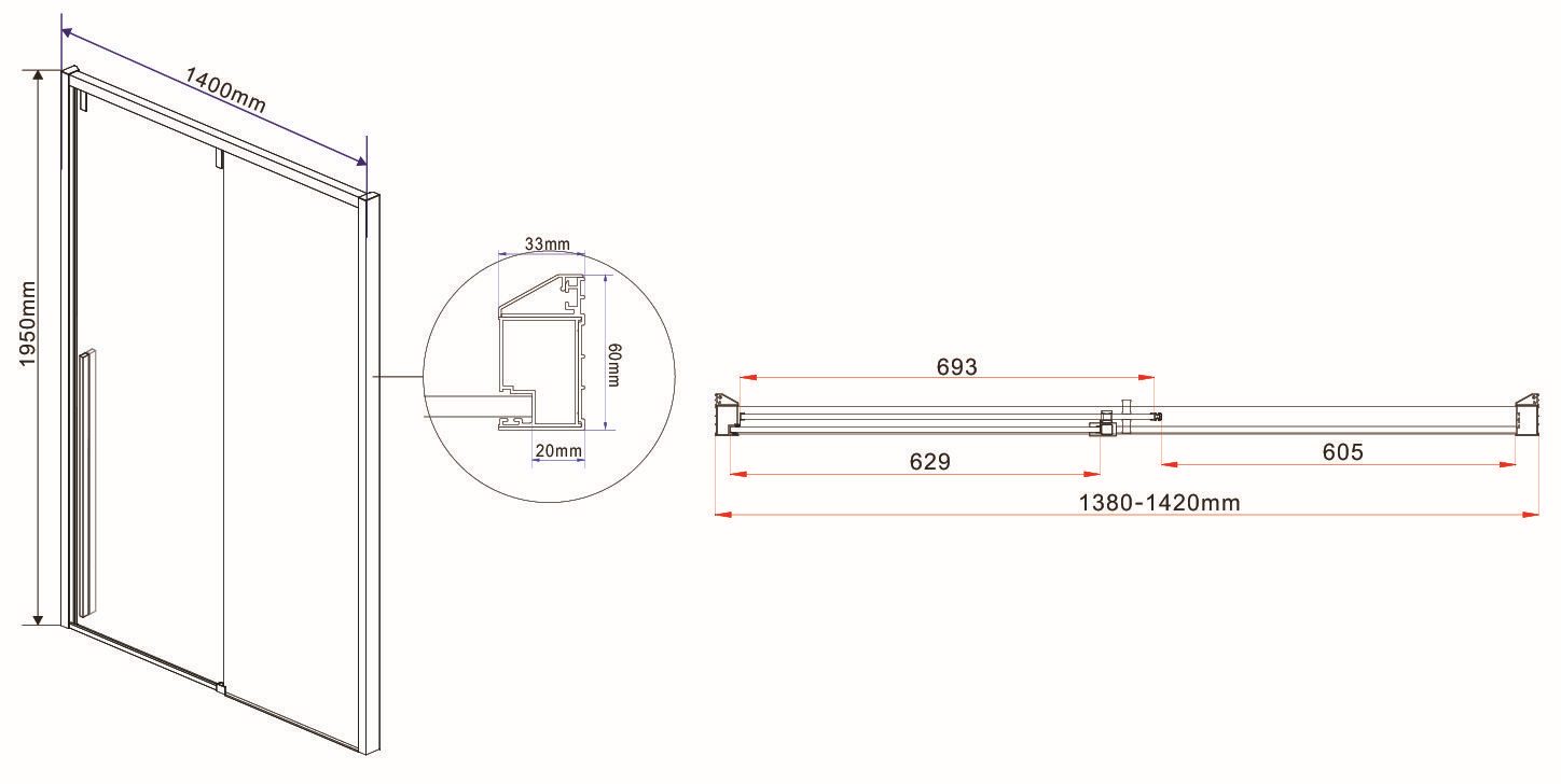Душевая дверь Vincea Lugano 140, VDS-1L140CLB-1