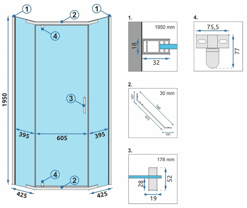 Душевой уголок Rea Axin Chrome 90x90, REA-K8779
