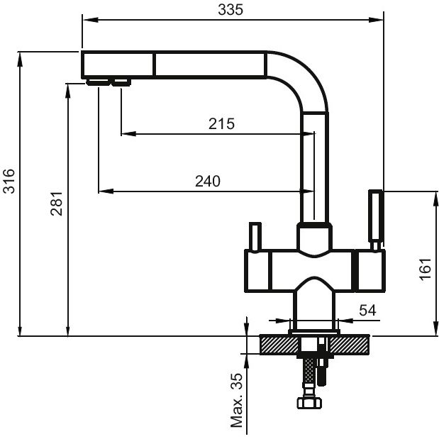 Смеситель для кухни со встроенным изливом для фильтрованной воды Ahti Kemi, KM813015