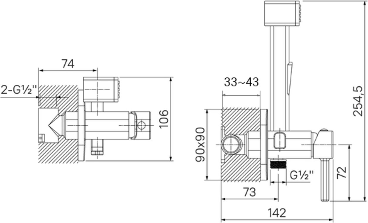 Встраиваемый смеситель с гигиеническим душем, матовый черный, Iddis , 004BLS0i08
