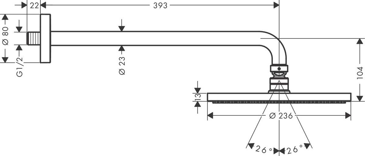 Верхний душ Hansgrohe Raindance S 240 1j PowderRain с держателем для душа 390 мм, 27607000