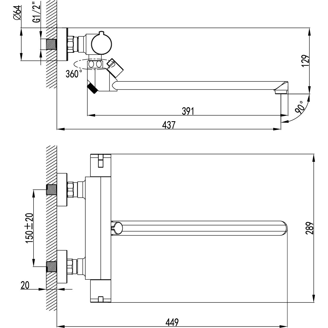 Смеситель универсальный термостатический Lemark Yeti, LM7834C