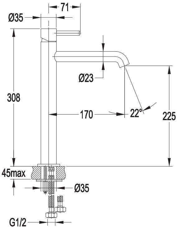 Смеситель для умывальника высокий Omnires Y, Y1212NI