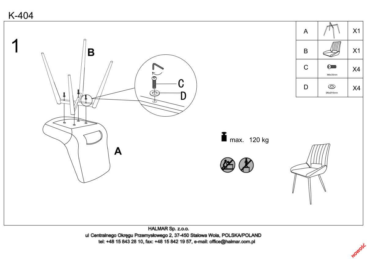 Стул кухонный Halmar K404 серый, V-CH-K/404-KR-POPIEL