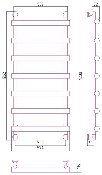 Водяной полотенцесушитель Сунержа Атлант 1200x500