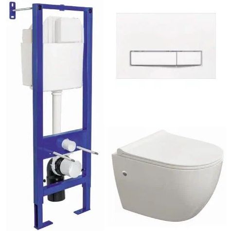 Комплект Berges Atom Line, кнопка белая, унитаз Okus, сиденье Toma Slim, 042446