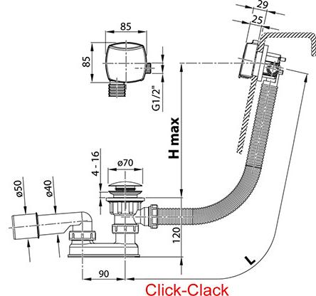 Сточный комплект с наполнением и переливом Ravak Click Clack хром (квадратный), X01440