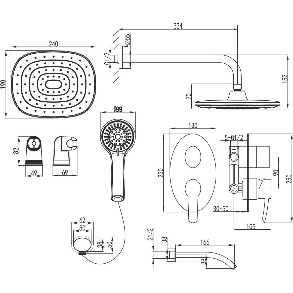 Смеситель для ванны и душа встраиваемый с дополнительной 5-функциональной лейкой Lemark Atlantiss, LM3222C