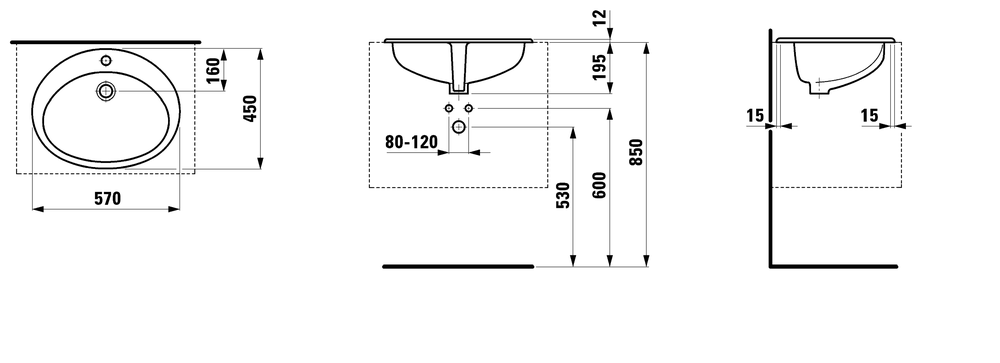 Накладная раковина Laufen Indova 57x42, 8.1139.1.000.000.1
