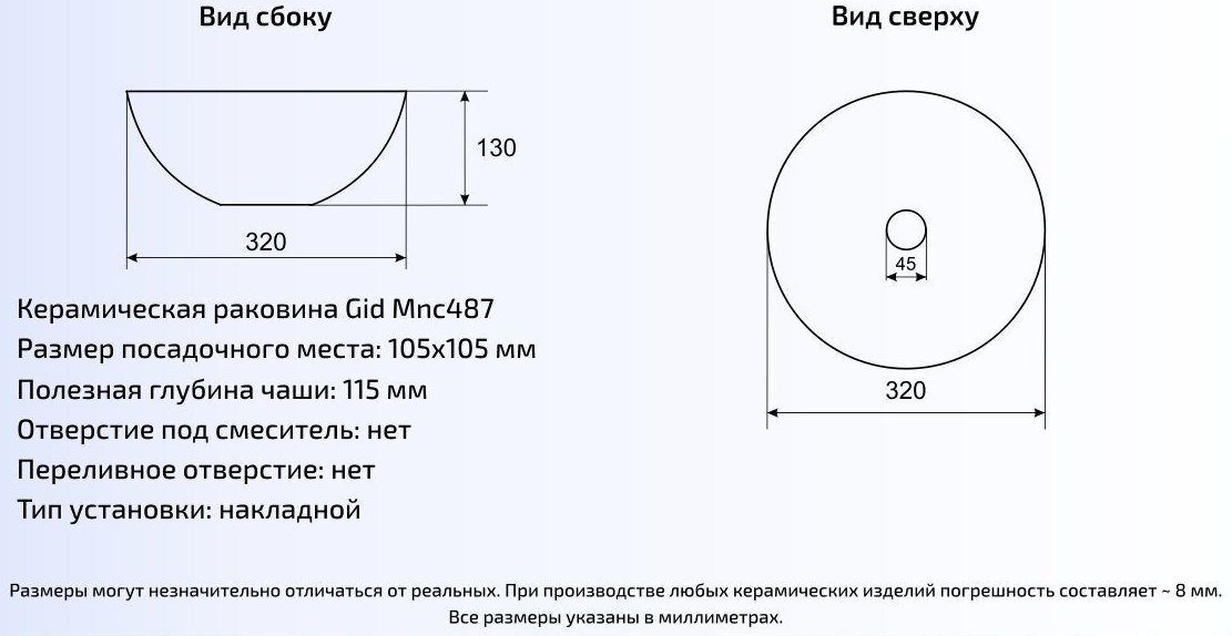Умывальник Gid MNC487 32x32, 54435