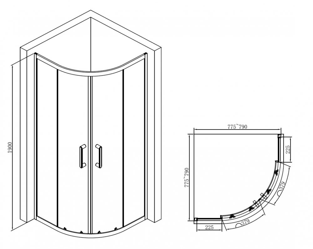 Радиальный душевой уголок Abber Schwarzer Diamant 80x80, AG01080B