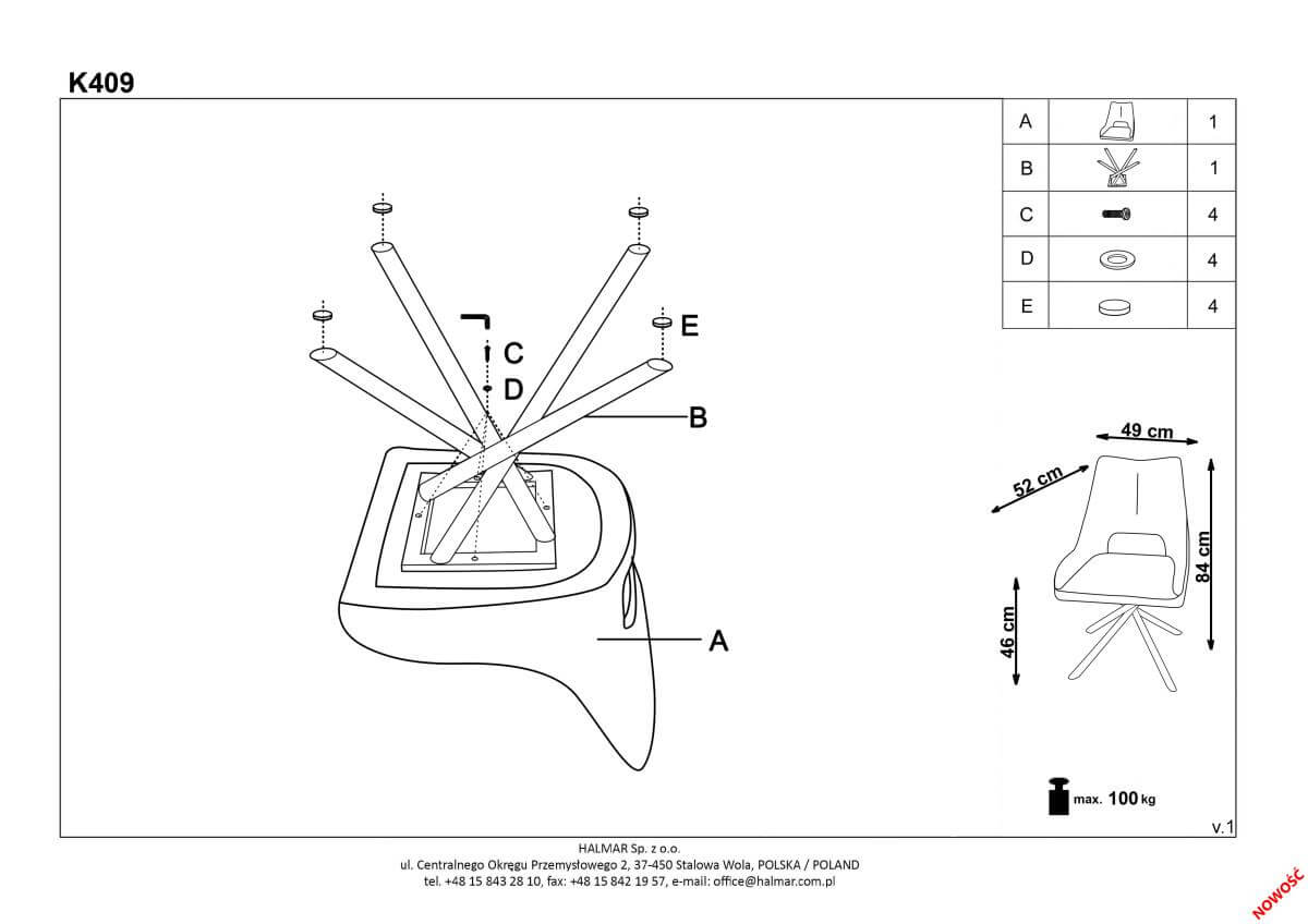 Стул кухонный Halmar K409 серый, V-CH-K/409-KR