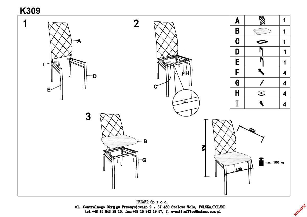 Стул кухонный Halmar K309 темно-серый/хром, V-CH-K/309-KR-C.POPIEL