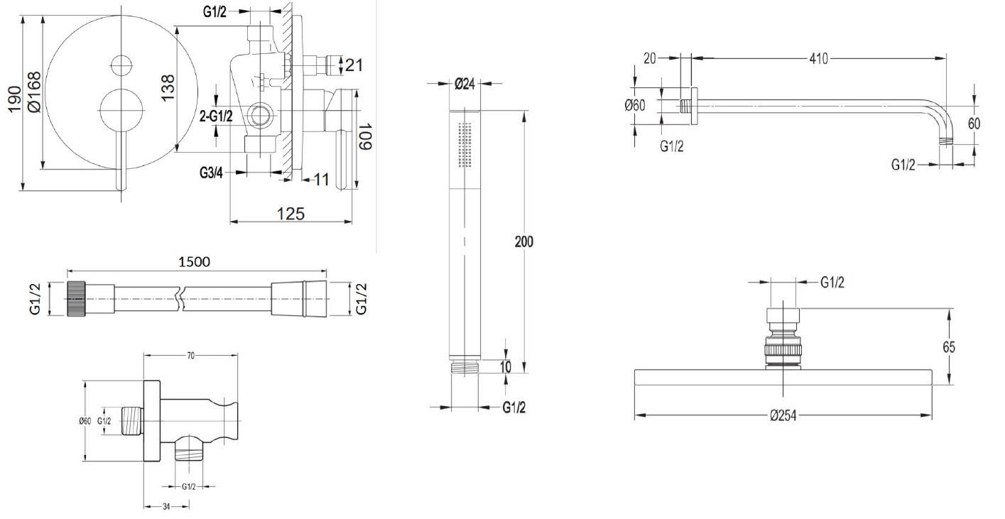 Душевая система скрытого монтажа Omnires, SYSY18BLGL