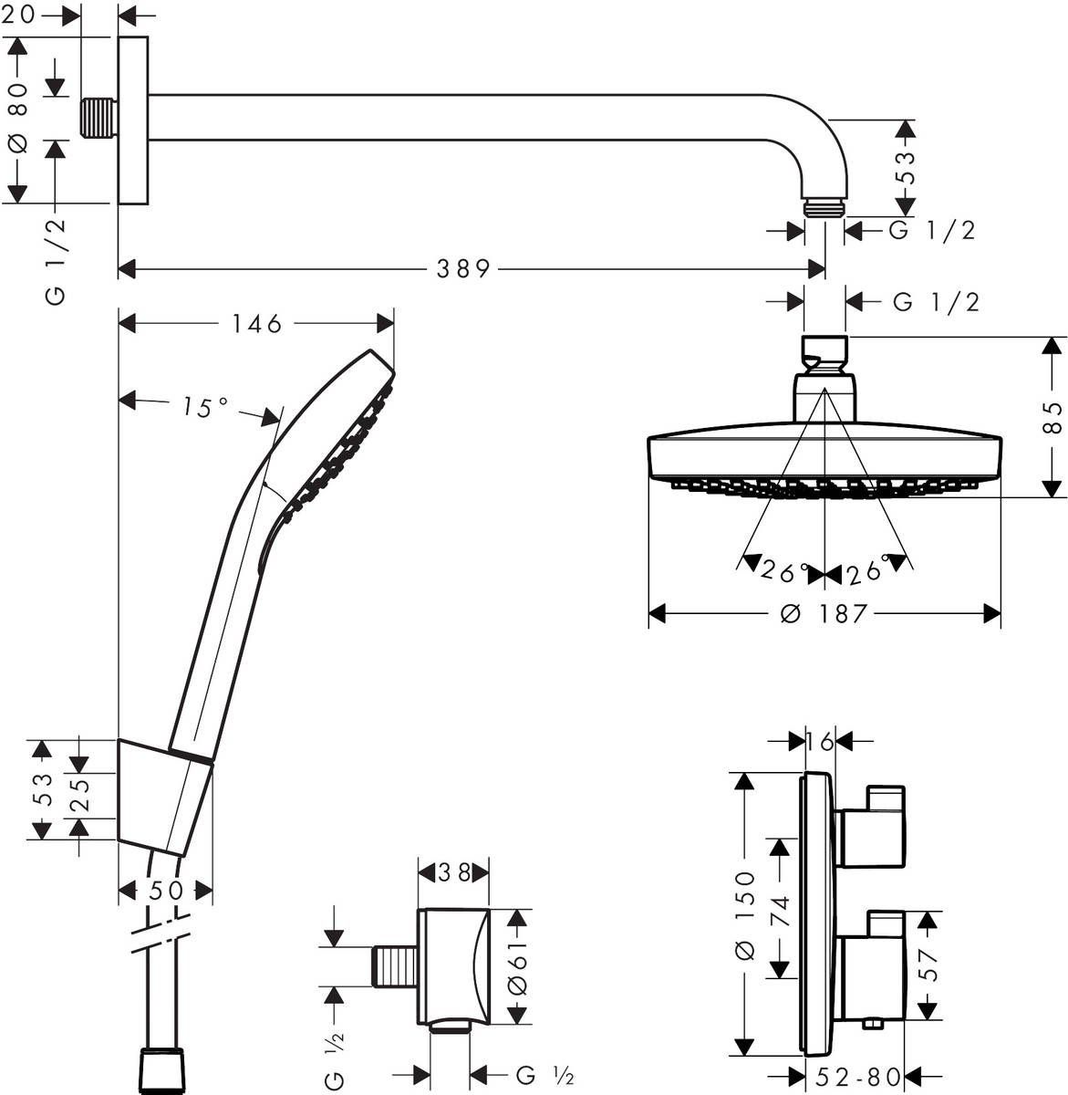 Душевая стойка со смесителем Hansgrohe Croma Select S/Ecostat, 27295000