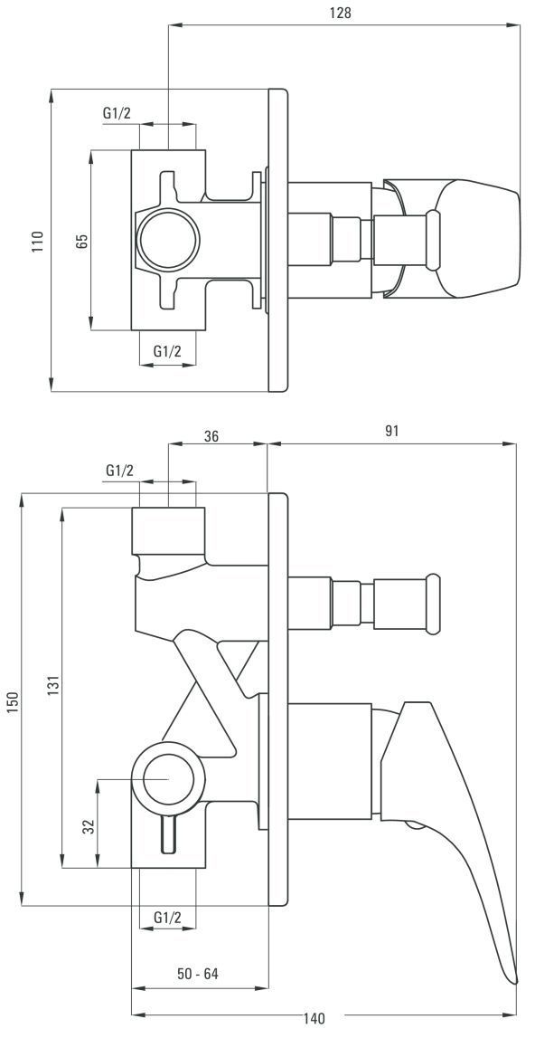 Смеситель скрытого монтажа 2-функции Deante Cynia, BCY_044P