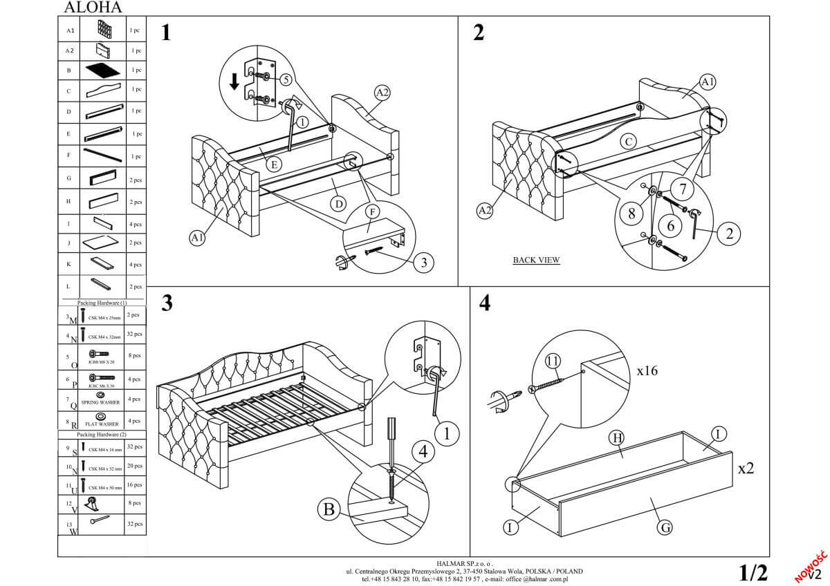 Кровать Halmar Aloha темно-зеленый 90/200, V-CH-ALOHA-LOZ-C.ZIELONY