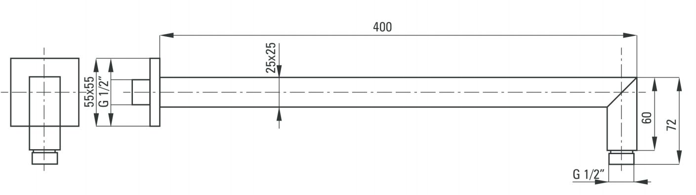 Штанга-излив квадратная для верхнего душа Deante Cascada, NAC_049K