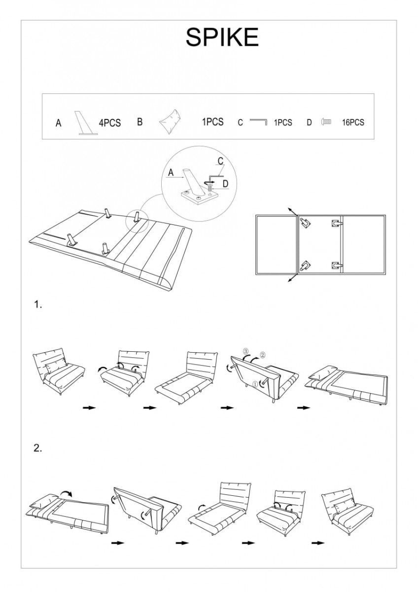 Диван Signal Spike Velvet раскладной серый/бук, SPIKEVSZBU