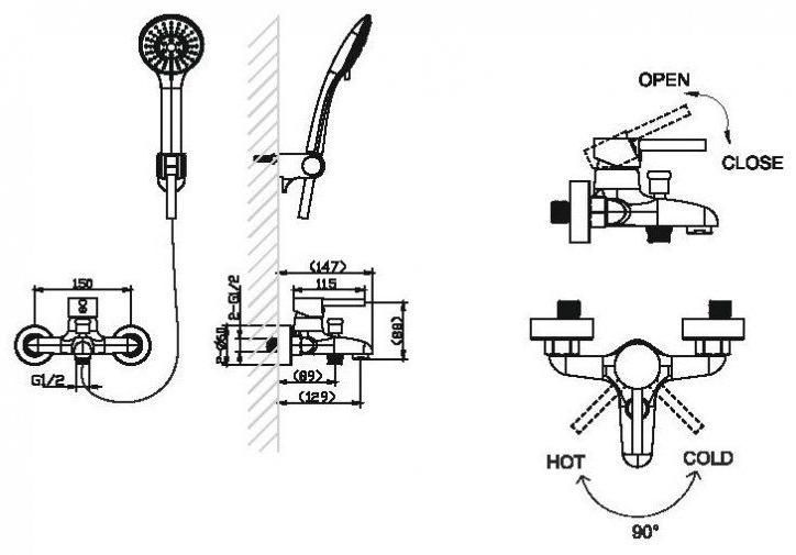 Смеситель для ванны Bravat Slim F6332366CP-01
