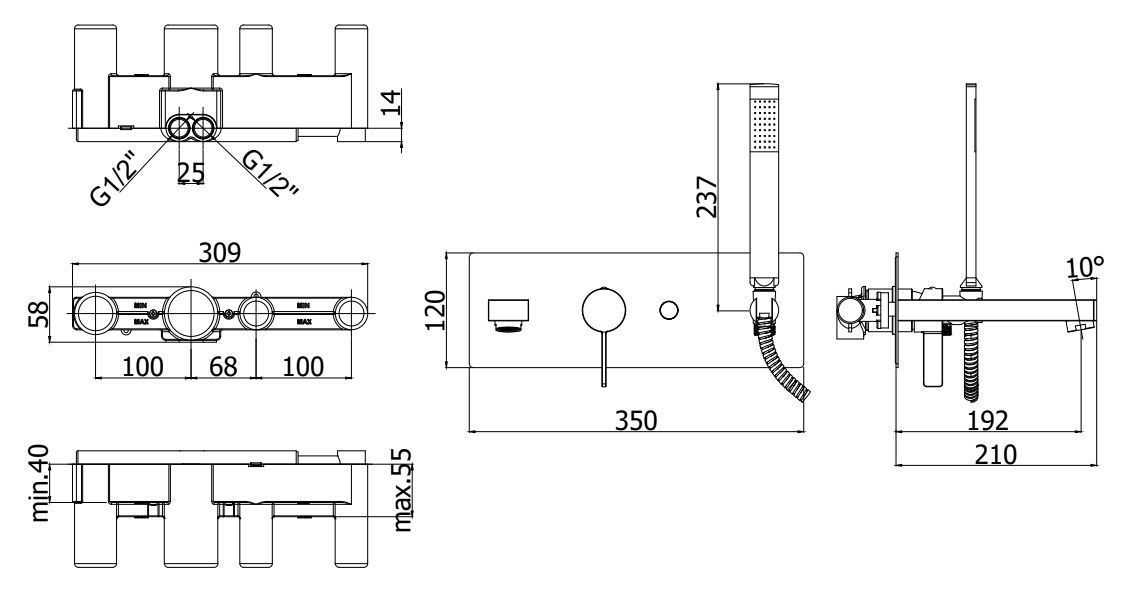 Смеситель для ванны Paffoni Rock хром, RO001CR