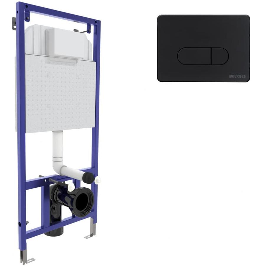 Инсталляция для скрытого монтажа унитаза Berges Novum кнопка D5 Soft Touch черная, 040235