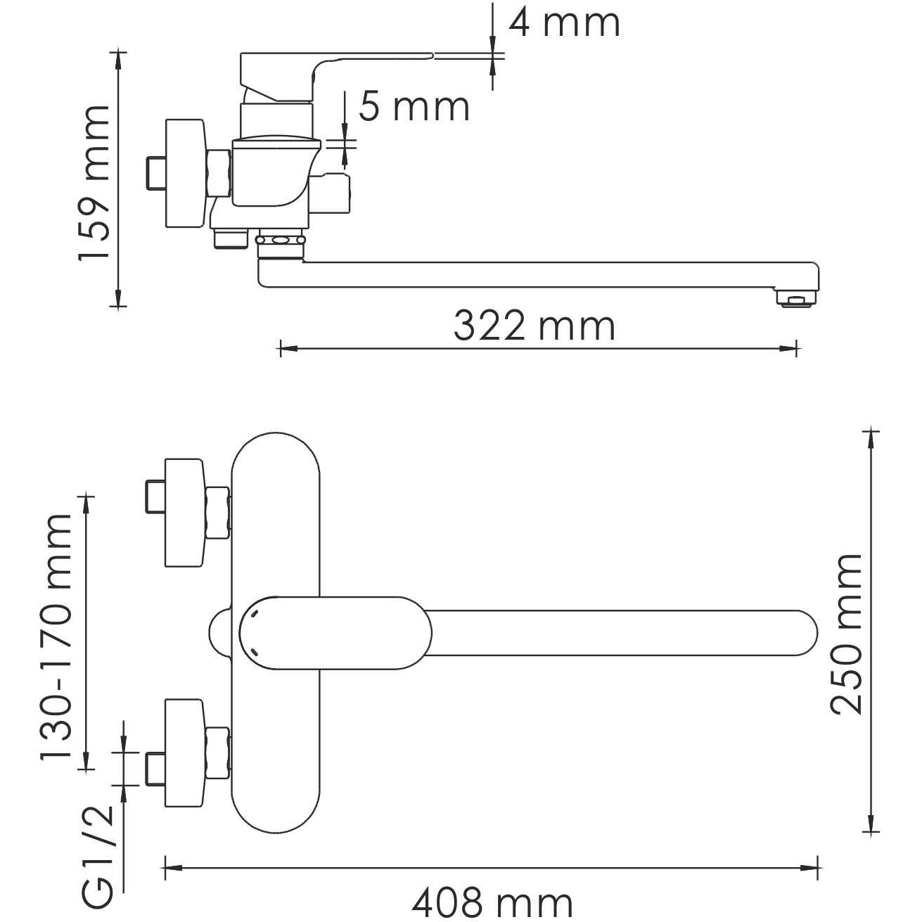 Смеситель для ванны с длинным изливом WasserKRAFT Dinkel, 5802L