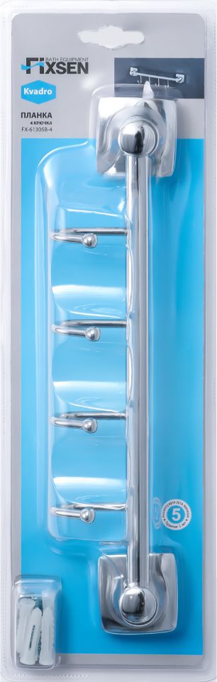 Планка 4 крючка Fixsen Kvadro, FX-61305B-4