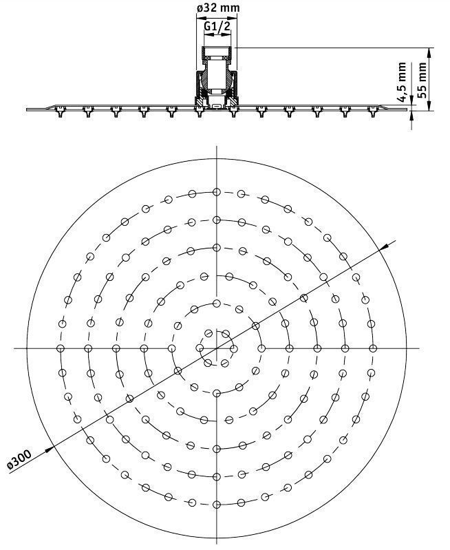 Верхний душ стальной круглый 300 мм Deante Cascada Nero Flox, NAC_203K