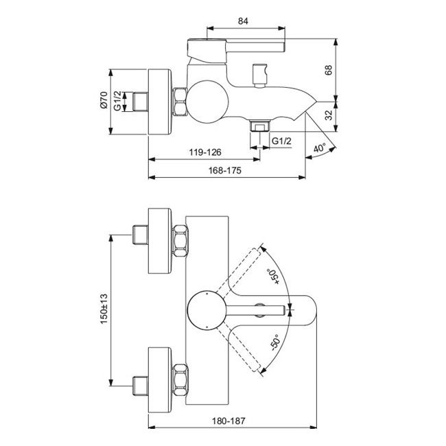 Смеситель для ванны Ideal Standard Ceraline, BC199AA
