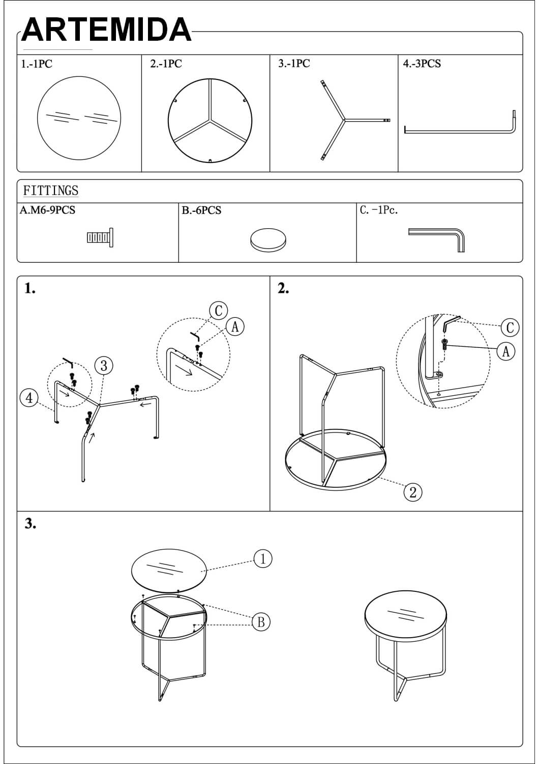 Комплект Signal ArTemida, 3 стола журнальных серый/черный, ARTEMIDASZC