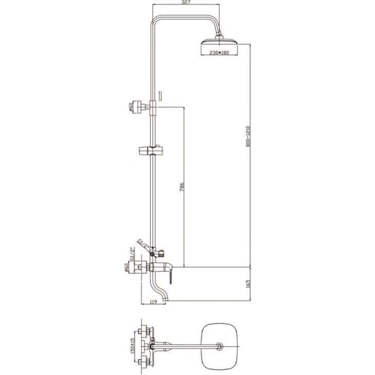 Душевая система с верхним душем, смесителем и ручной лейкой Haiba HB2405